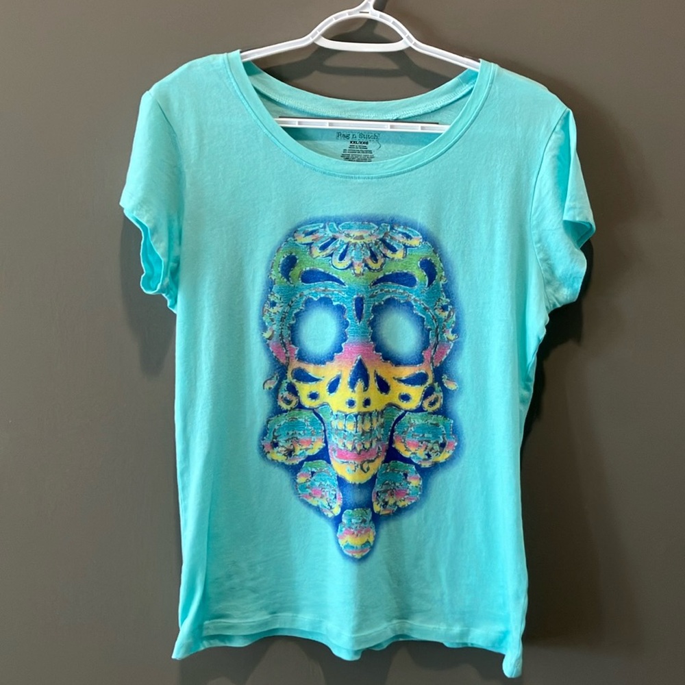 Rag N Stitch Girls Multicolored Skull T-Shirt Size XXL
